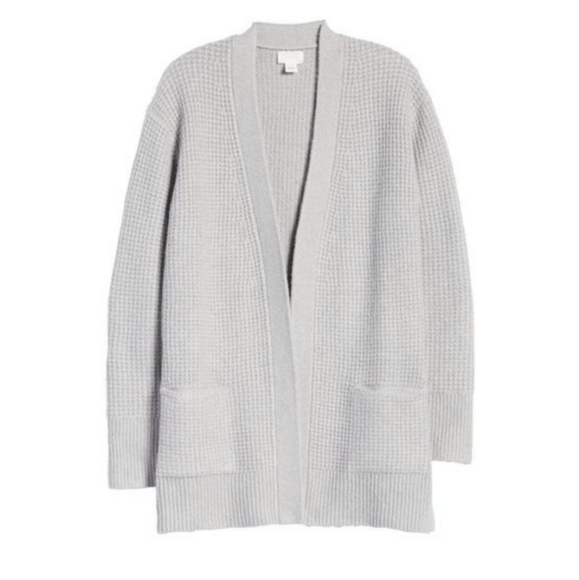 Caslon Open Front Cardigan Sweater Pockets LONG Sleeves In Grey Size S NWT - Picture 3 of 11